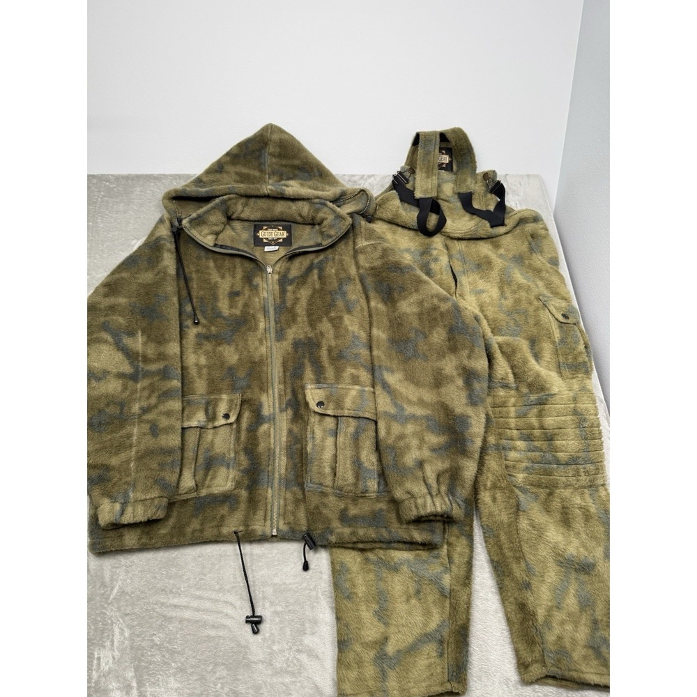 Vintage Guide Series Fuzzy Camo Hunting Set Mens XL Jacket Large Bibs Berber 90s